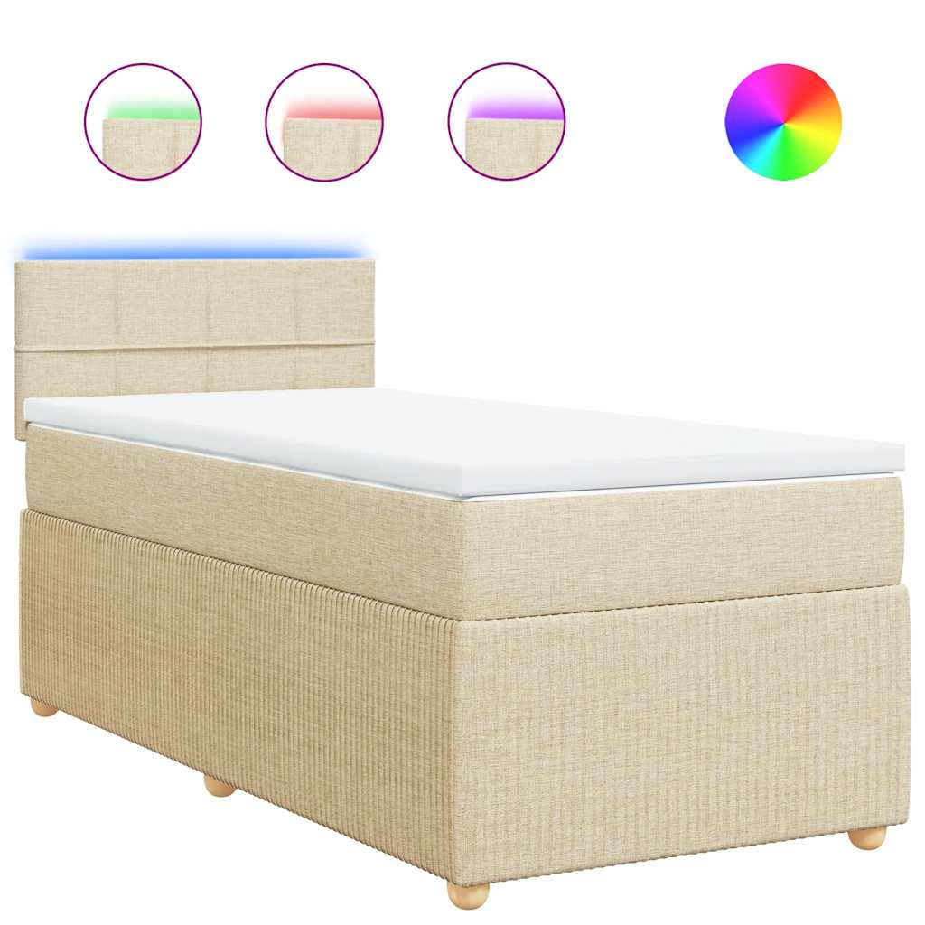 Κρεβάτι Boxspring με Στρώμα Κρεμ 90x190 εκ.Υφασμάτινο - Pakobazaar