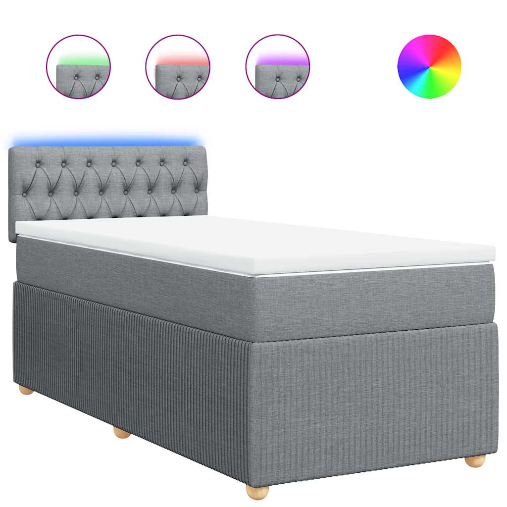 Κρεβάτι Boxspring με Στρώμα Ανοιχτό Γκρι 90x190 εκ. Υφασμάτινο - Pakobazaar