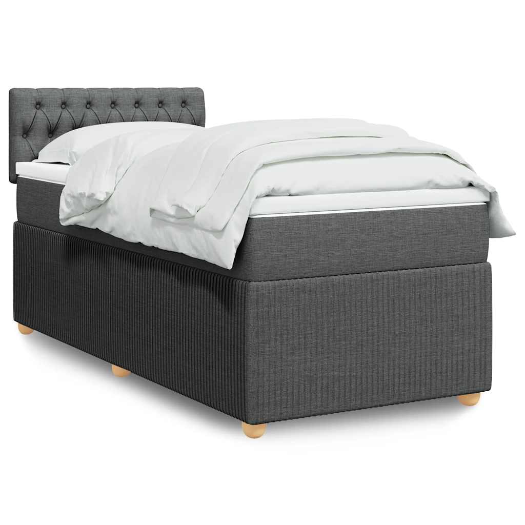 Κρεβάτι Boxspring με Στρώμα Σκούρο Γκρι 90x190 εκ. Υφασμάτινο - Pakobazaar