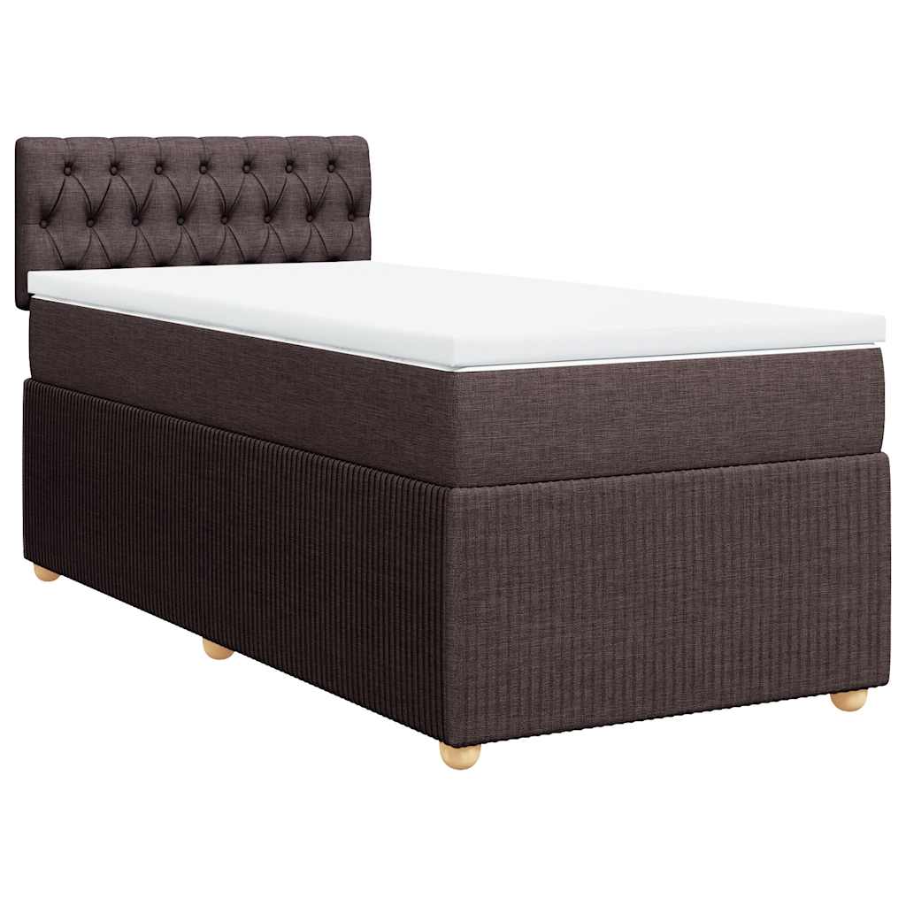 Κρεβάτι Boxspring με Στρώμα Σκούρο Καφέ 90x190 εκ. Υφασμάτινο - Pakobazaar