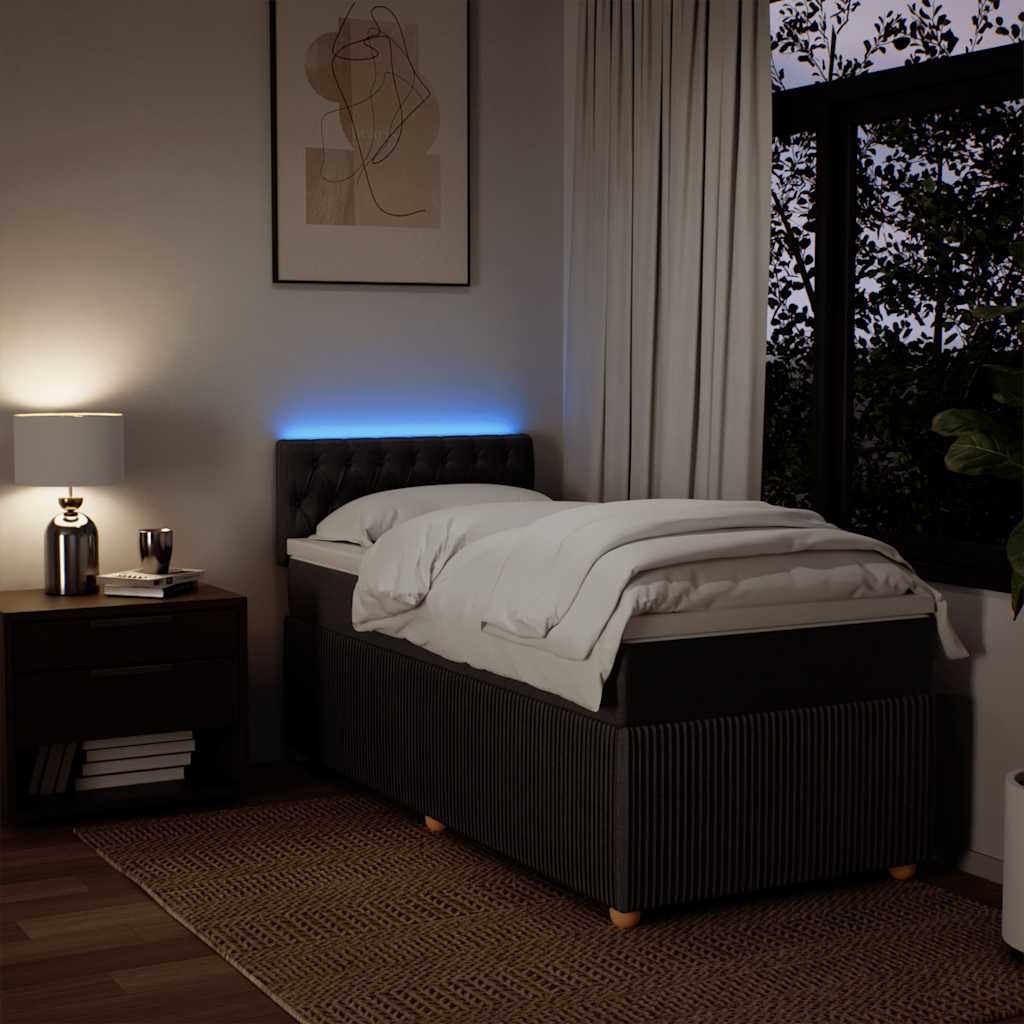 Κρεβάτι Boxspring με Στρώμα Σκούρο Καφέ 90x190 εκ. Υφασμάτινο - Pakobazaar