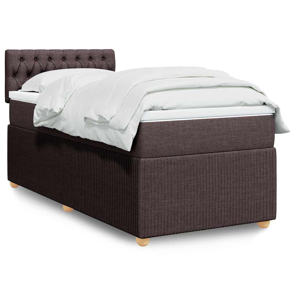 Κρεβάτι Boxspring με Στρώμα Σκούρο Καφέ 90x190 εκ. Υφασμάτινο - Pakobazaar