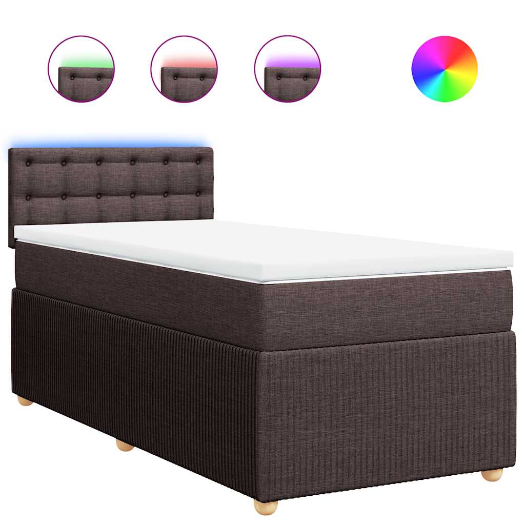 Κρεβάτι Boxspring με Στρώμα Σκούρο Καφέ 90x190 εκ. Υφασμάτινο