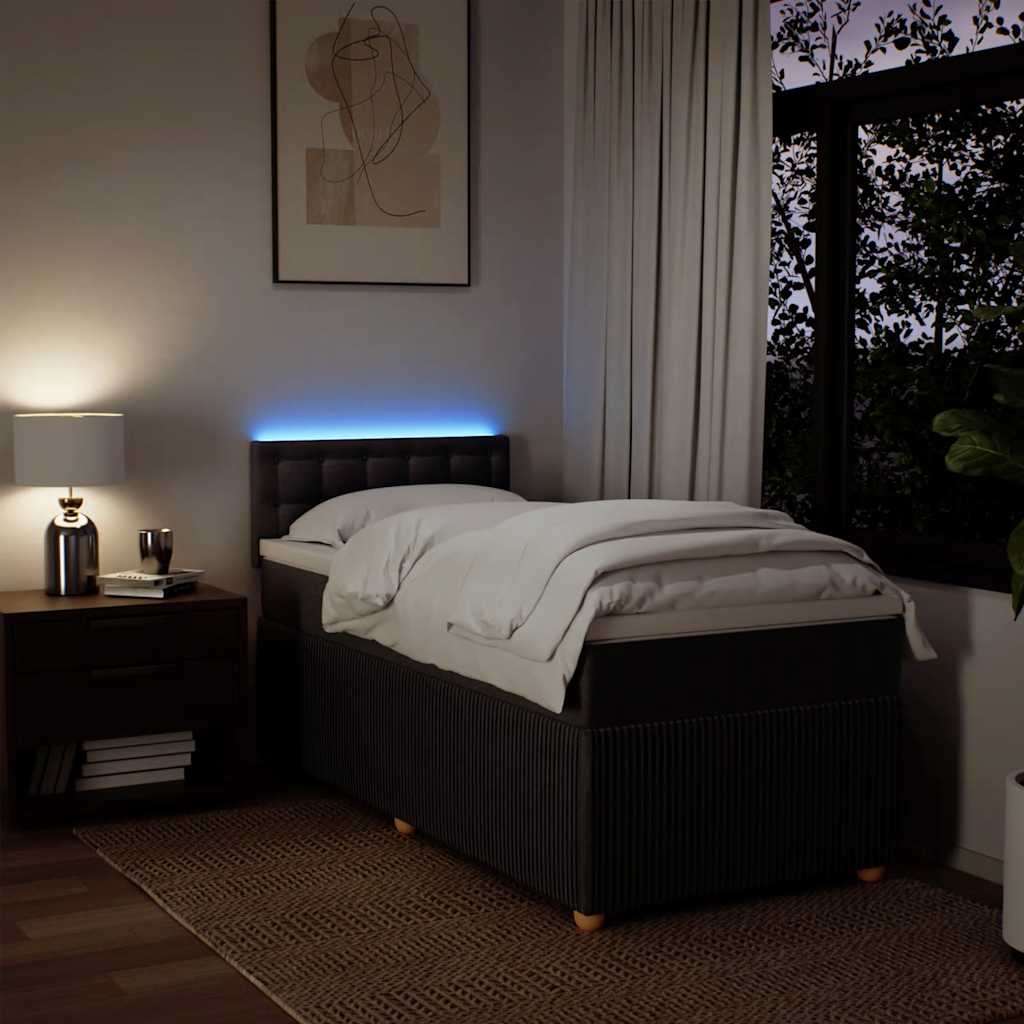 Κρεβάτι Boxspring με Στρώμα Σκούρο Καφέ 90x190 εκ. Υφασμάτινο