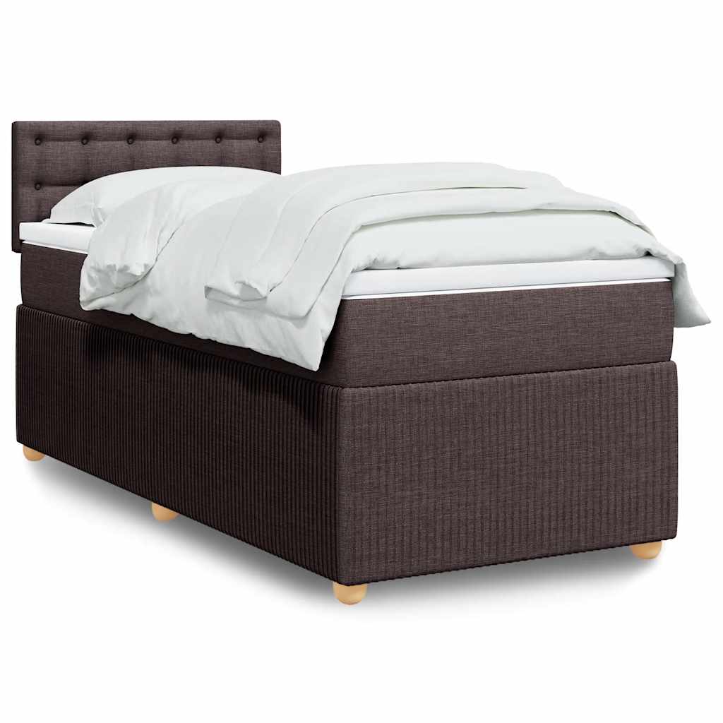 Κρεβάτι Boxspring με Στρώμα Σκούρο Καφέ 90x190 εκ. Υφασμάτινο