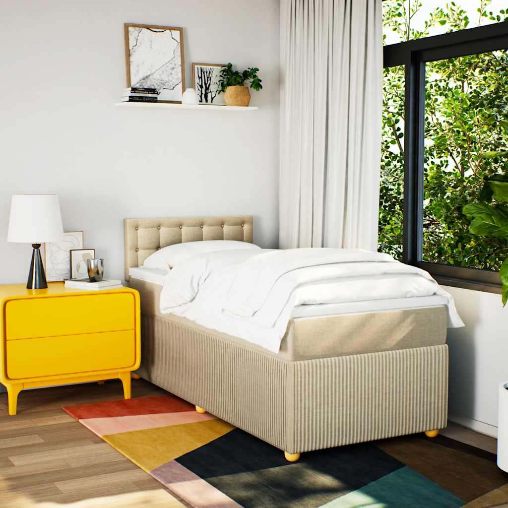 Κρεβάτι Boxspring με Στρώμα Κρεμ 90x190 εκ.Υφασμάτινο - Pakobazaar