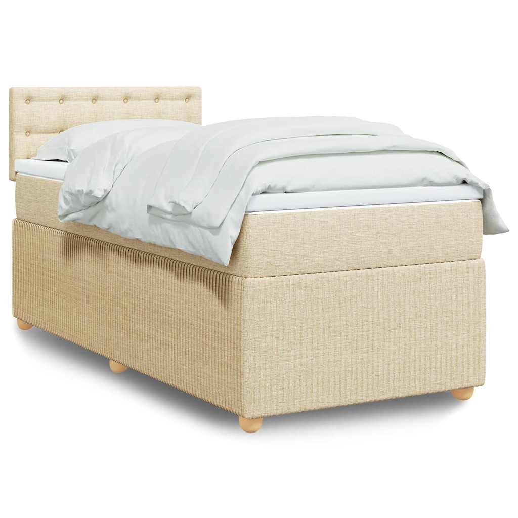 Κρεβάτι Boxspring με Στρώμα Κρεμ 90x190 εκ.Υφασμάτινο - Pakobazaar