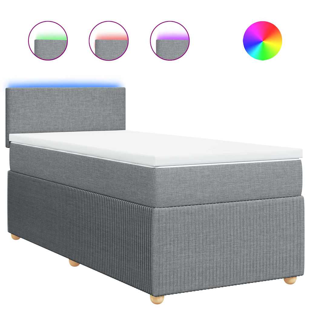 Κρεβάτι Boxspring με Στρώμα Ανοιχτό Γκρι 90x200 εκ. Υφασμάτινο - Pakobazaar