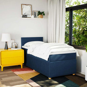 Κρεβάτι Boxspring με Στρώμα Μπλε 90x200 εκ.Υφασμάτινο - Pakobazaar