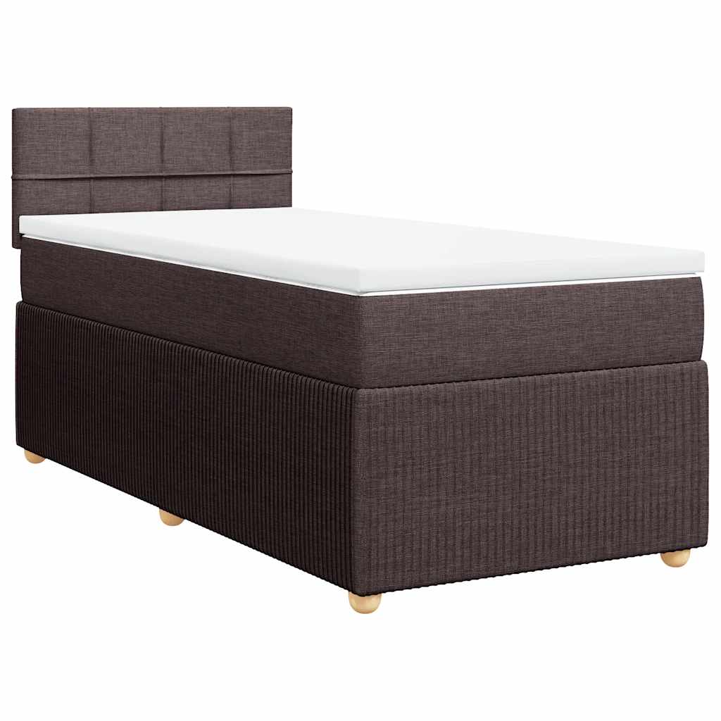 Κρεβάτι Boxspring με Στρώμα Σκούρο Καφέ 90x200 εκ. Υφασμάτινο
