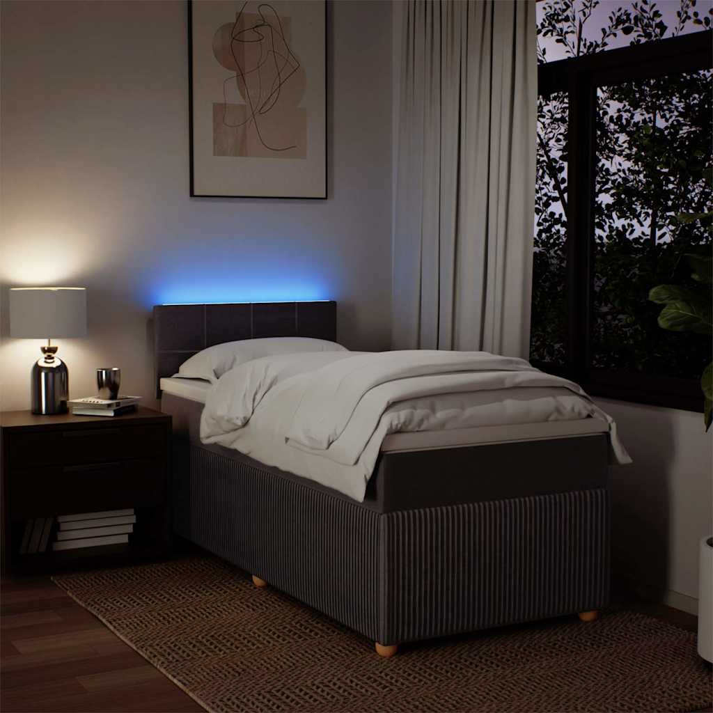 Κρεβάτι Boxspring με Στρώμα Σκούρο Καφέ 90x200 εκ. Υφασμάτινο