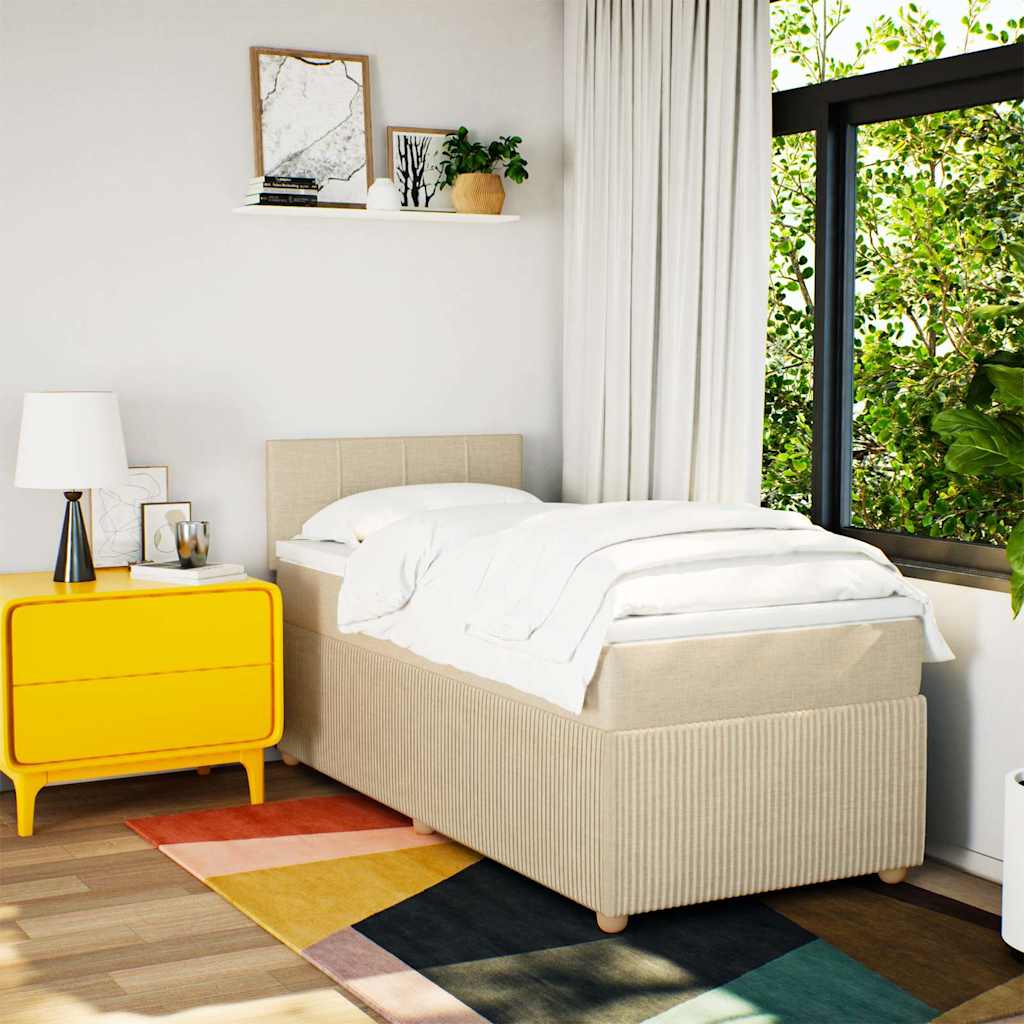 Κρεβάτι Boxspring με Στρώμα Κρεμ 90x200 εκ.Υφασμάτινο - Pakobazaar