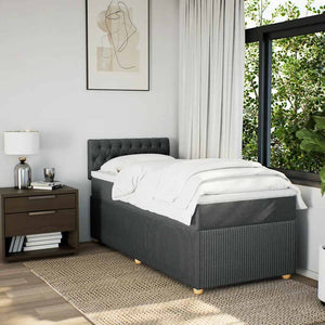 Κρεβάτι Boxspring με Στρώμα Σκούρο Γκρι 90x200 εκ. Υφασμάτινο - Pakobazaar