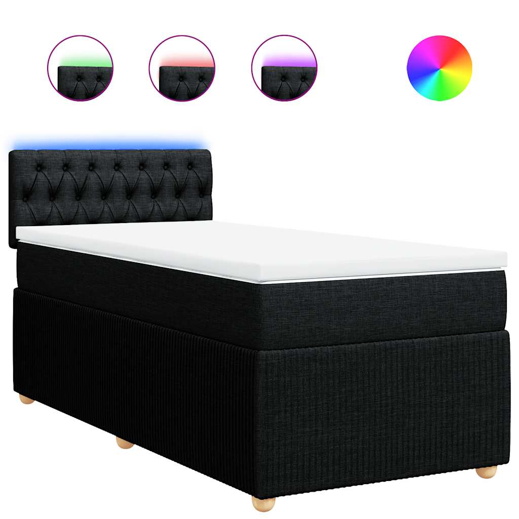Κρεβάτι Boxspring με Στρώμα Μαύρο 90x200 εκ. Υφασμάτινο - Pakobazaar