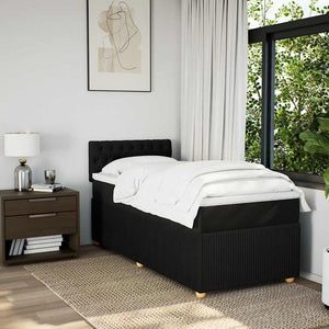 Κρεβάτι Boxspring με Στρώμα Μαύρο 90x200 εκ. Υφασμάτινο - Pakobazaar