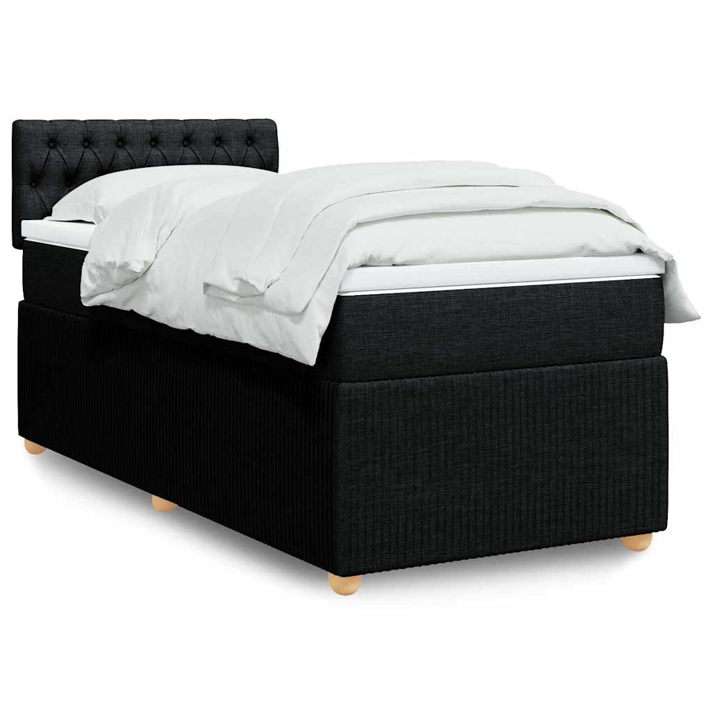 Κρεβάτι Boxspring με Στρώμα Μαύρο 90x200 εκ. Υφασμάτινο - Pakobazaar