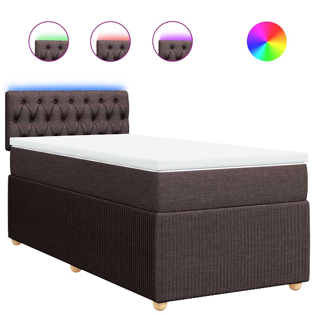 Κρεβάτι Boxspring με Στρώμα Σκούρο Καφέ 90x200 εκ. Υφασμάτινο - Pakobazaar
