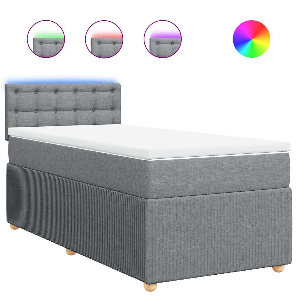 Κρεβάτι Boxspring με Στρώμα Ανοιχτό Γκρι 90x200 εκ. Υφασμάτινο - Pakobazaar