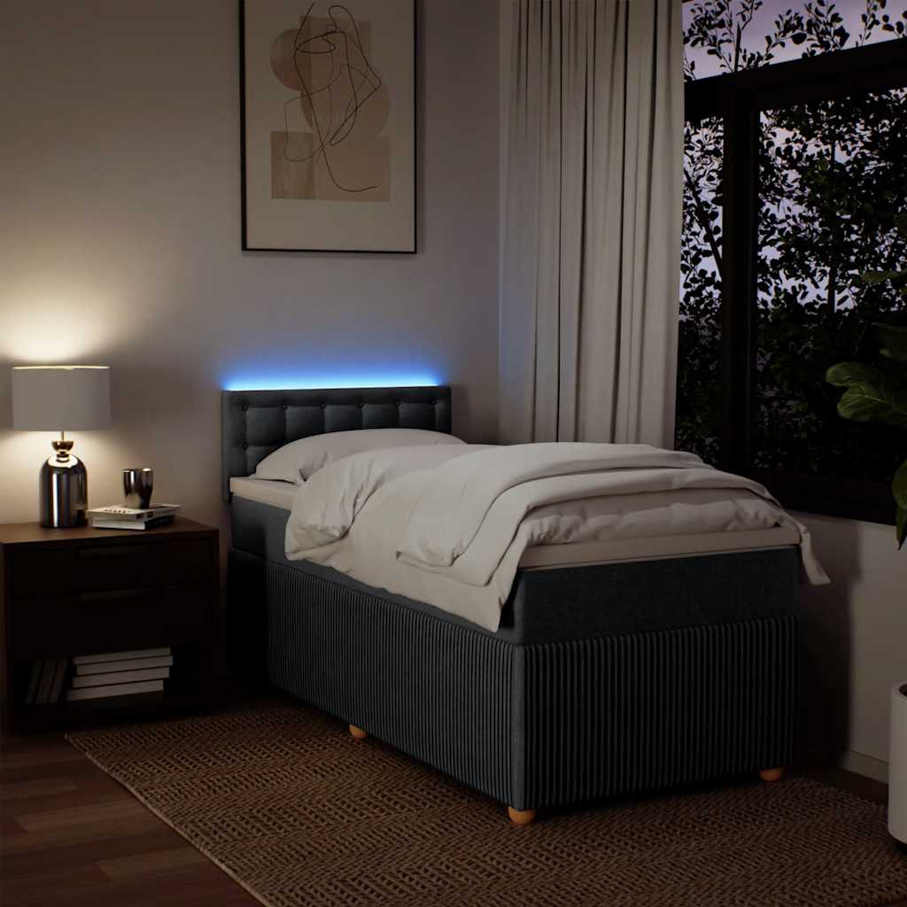 Κρεβάτι Boxspring με Στρώμα Σκούρο Γκρι 90x200 εκ. Υφασμάτινο - Pakobazaar