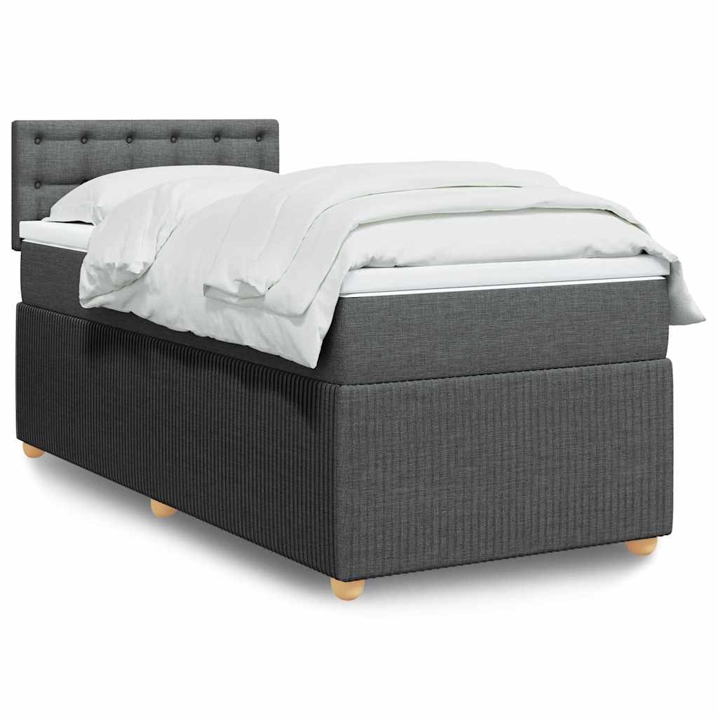 Κρεβάτι Boxspring με Στρώμα Σκούρο Γκρι 90x200 εκ. Υφασμάτινο - Pakobazaar