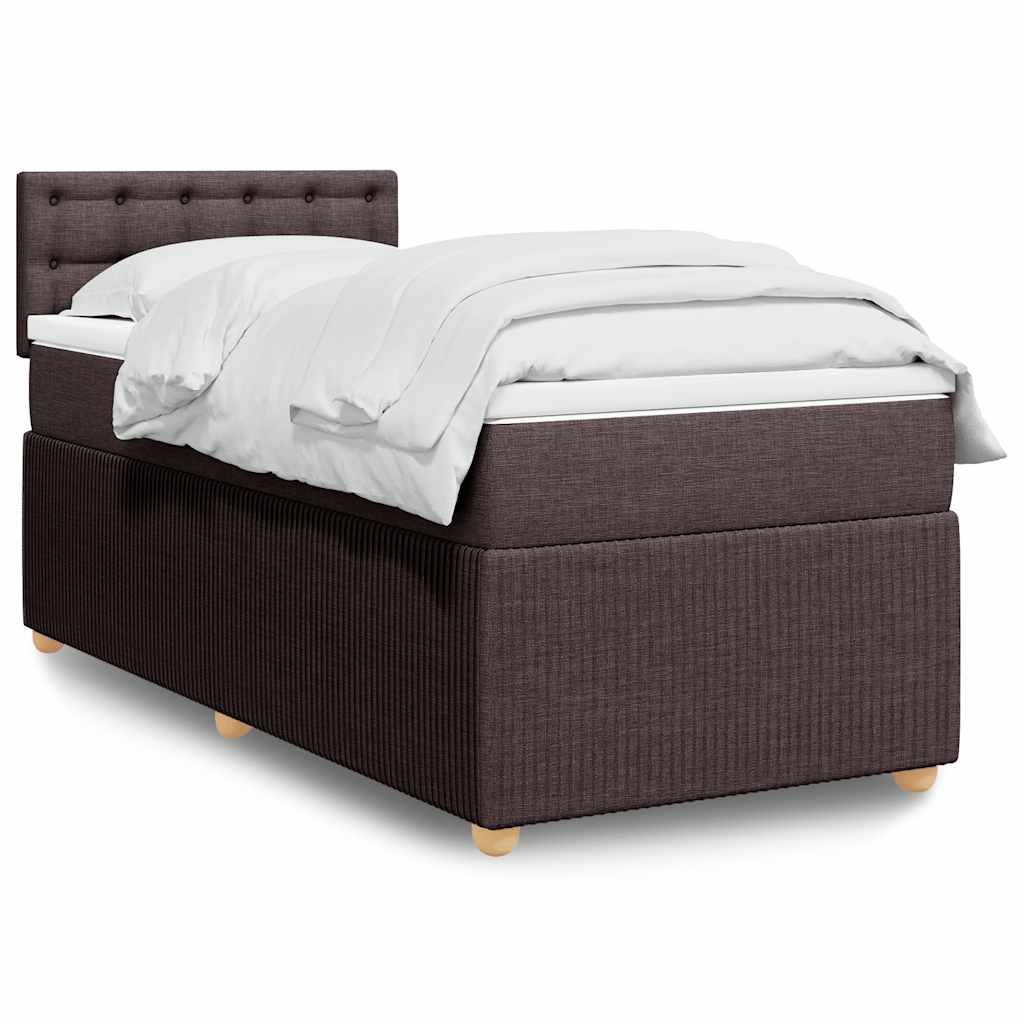 Κρεβάτι Boxspring με Στρώμα Σκούρο Καφέ 90x200 εκ. Υφασμάτινο