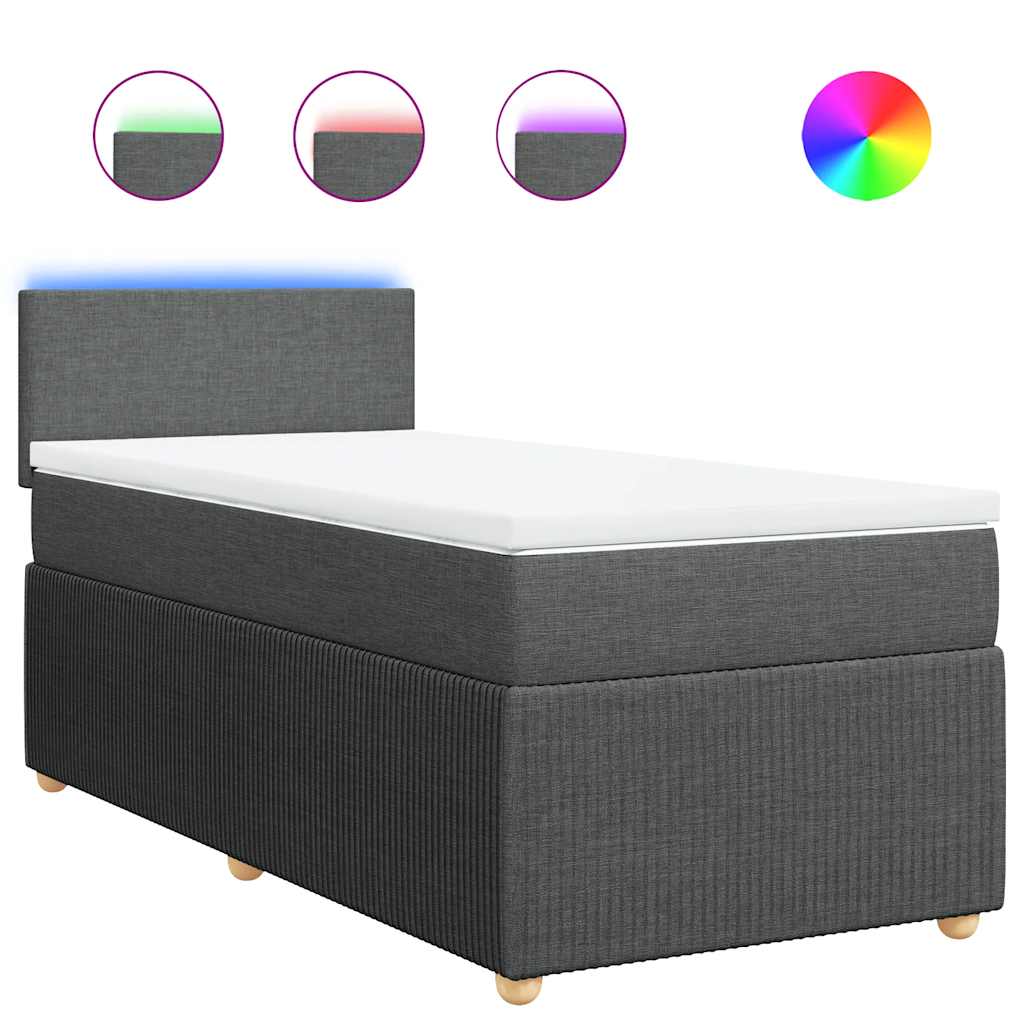 Κρεβάτι Boxspring με Στρώμα Σκούρο Γκρι 100x200 εκ. Υφασμάτινο - Pakobazaar
