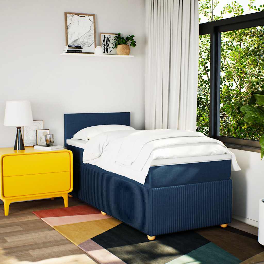 Κρεβάτι Boxspring με Στρώμα Μπλε 100 x 200 εκ. Υφασμάτινο