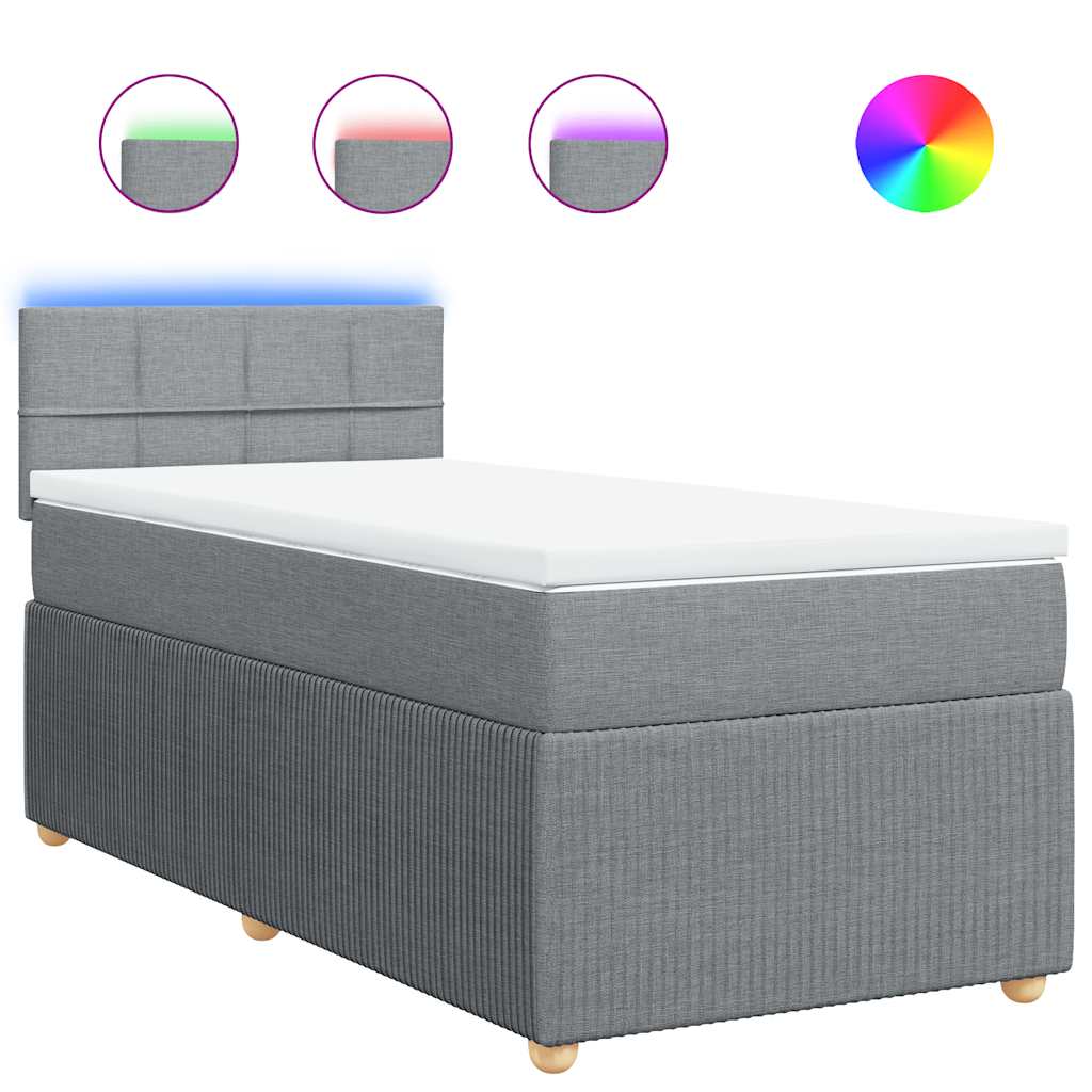 Κρεβάτι Boxspring με Στρώμα Ανοιχτό Γκρι 100x200 εκ. Υφασμάτινο - Pakobazaar