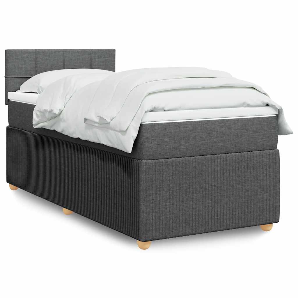 Κρεβάτι Boxspring με Στρώμα Σκούρο Γκρι 100x200 εκ. Υφασμάτινο - Pakobazaar