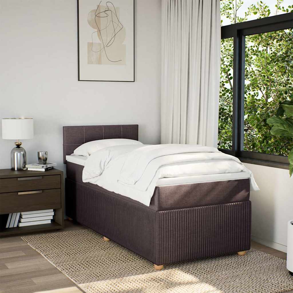 Κρεβάτι Boxspring με Στρώμα Σκούρο Καφέ 100x200 εκ. Υφασμάτινο - Pakobazaar