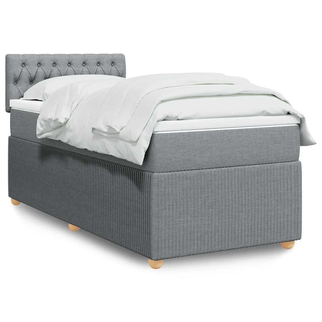 Κρεβάτι Boxspring με Στρώμα Ανοιχτό Γκρι 100x200 εκ. Υφασμάτινο - Pakobazaar