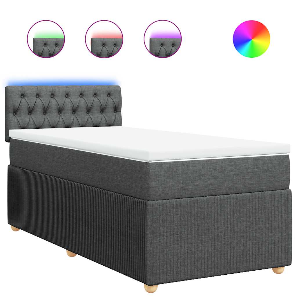 Κρεβάτι Boxspring με Στρώμα Σκούρο Γκρι 100x200 εκ. Υφασμάτινο - Pakobazaar