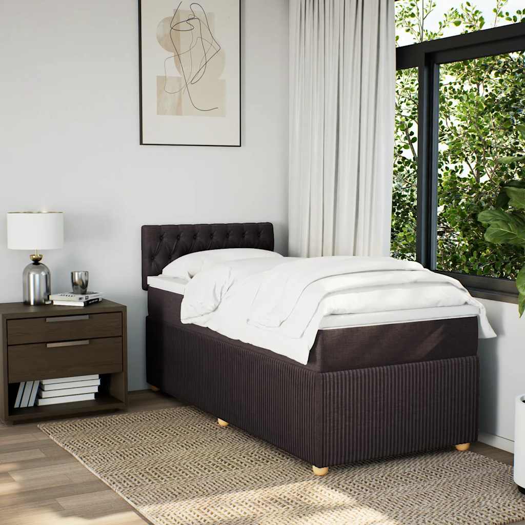 Κρεβάτι Boxspring με Στρώμα Σκούρο Καφέ 100x200 εκ. Υφασμάτινο - Pakobazaar