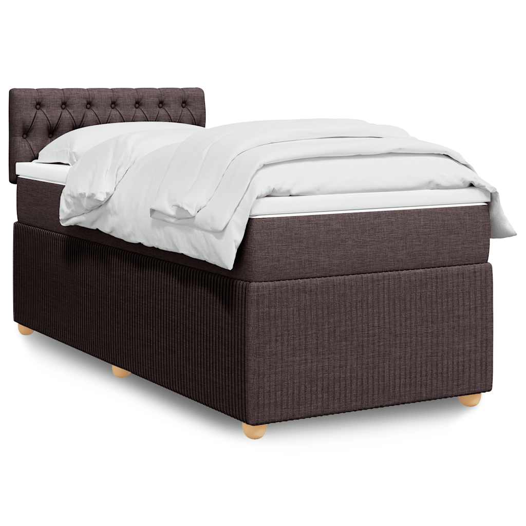 Κρεβάτι Boxspring με Στρώμα Σκούρο Καφέ 100x200 εκ. Υφασμάτινο - Pakobazaar
