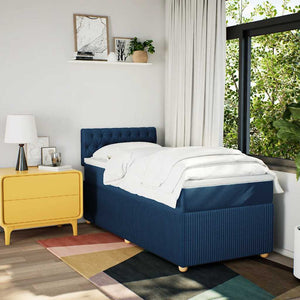 Κρεβάτι Boxspring με Στρώμα Μπλε 100 x 200 εκ. Υφασμάτινο