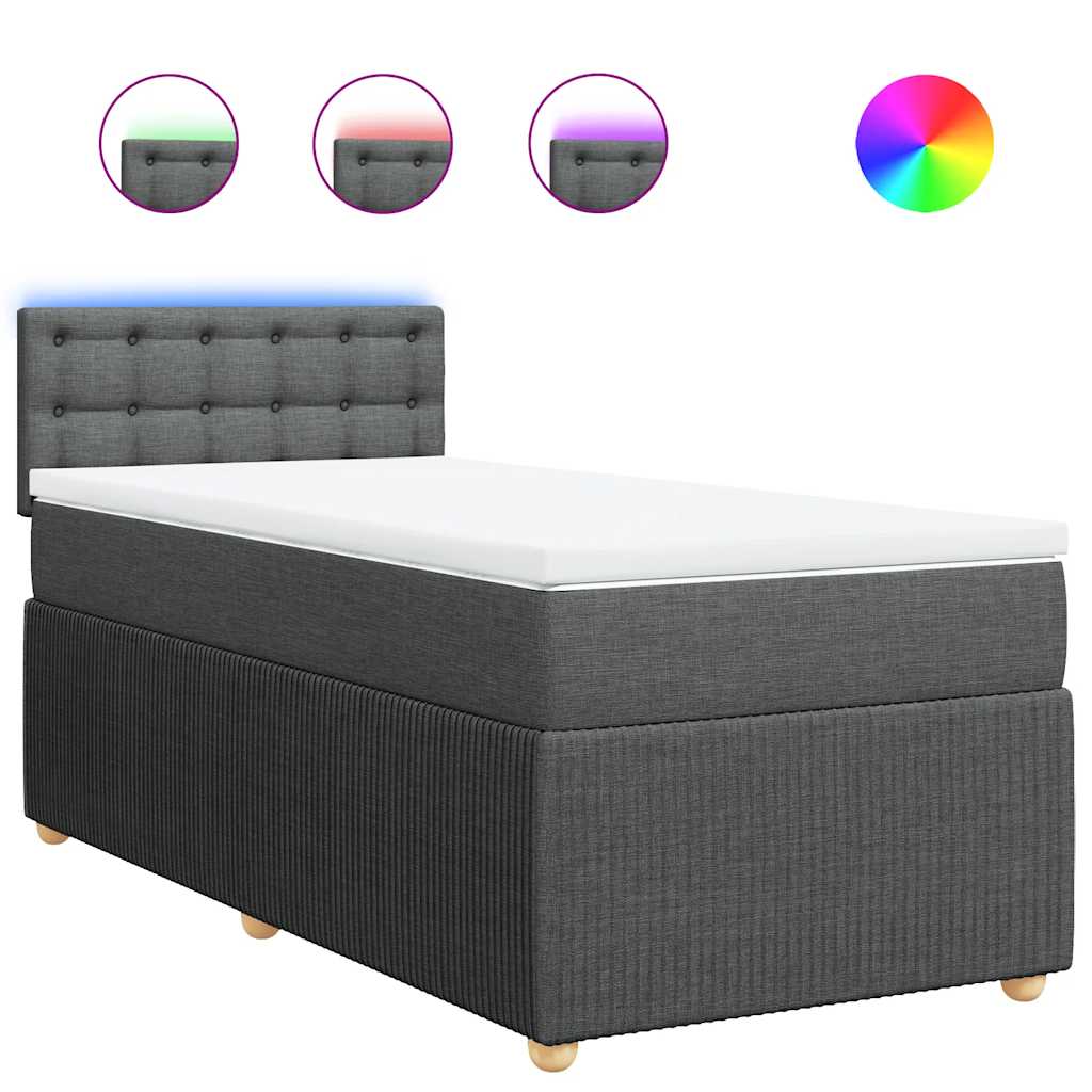 Κρεβάτι Boxspring με Στρώμα Σκούρο Γκρι 100x200 εκ. Υφασμάτινο - Pakobazaar