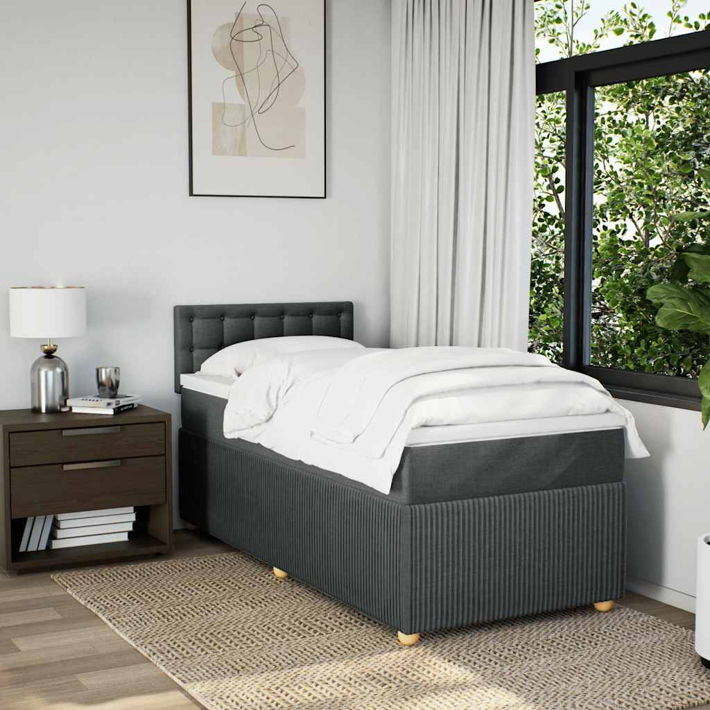 Κρεβάτι Boxspring με Στρώμα Σκούρο Γκρι 100x200 εκ. Υφασμάτινο - Pakobazaar