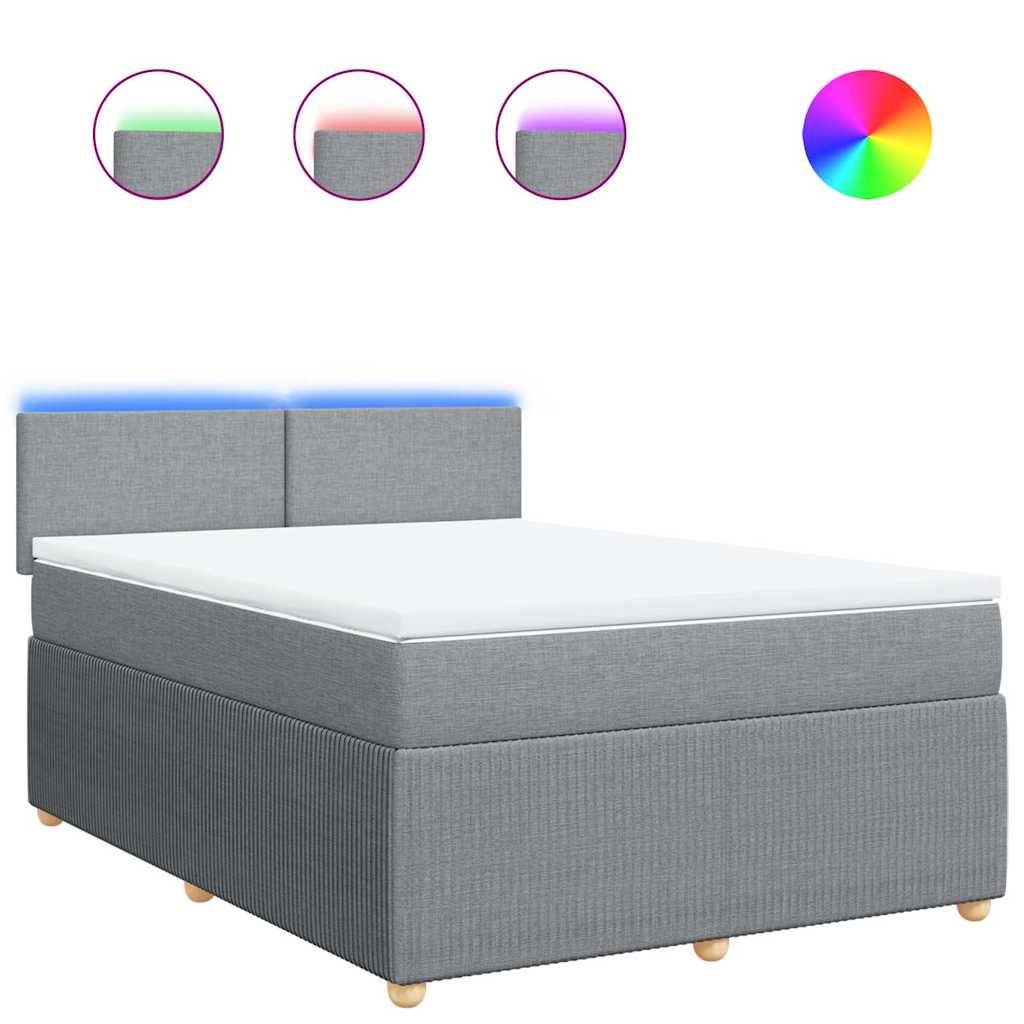 Κρεβάτι Boxspring με Στρώμα Ανοιχτό Γκρι 140x190 εκ. Υφασμάτινο - Pakobazaar