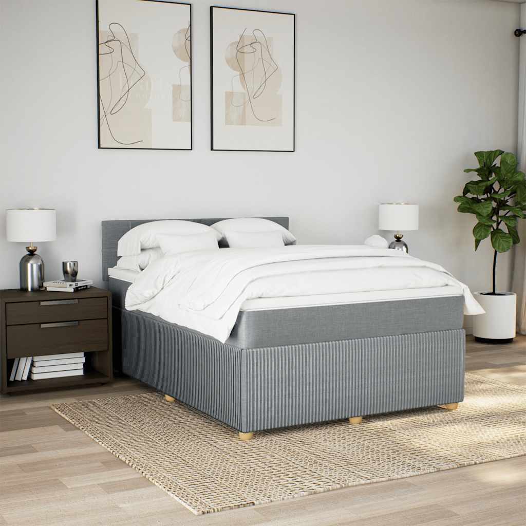 Κρεβάτι Boxspring με Στρώμα Ανοιχτό Γκρι 140x190 εκ. Υφασμάτινο - Pakobazaar