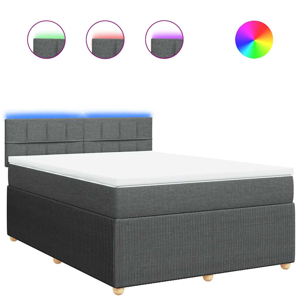 Κρεβάτι Boxspring με Στρώμα Σκούρο Γκρι 140x190 εκ. Υφασμάτινο - Pakobazaar