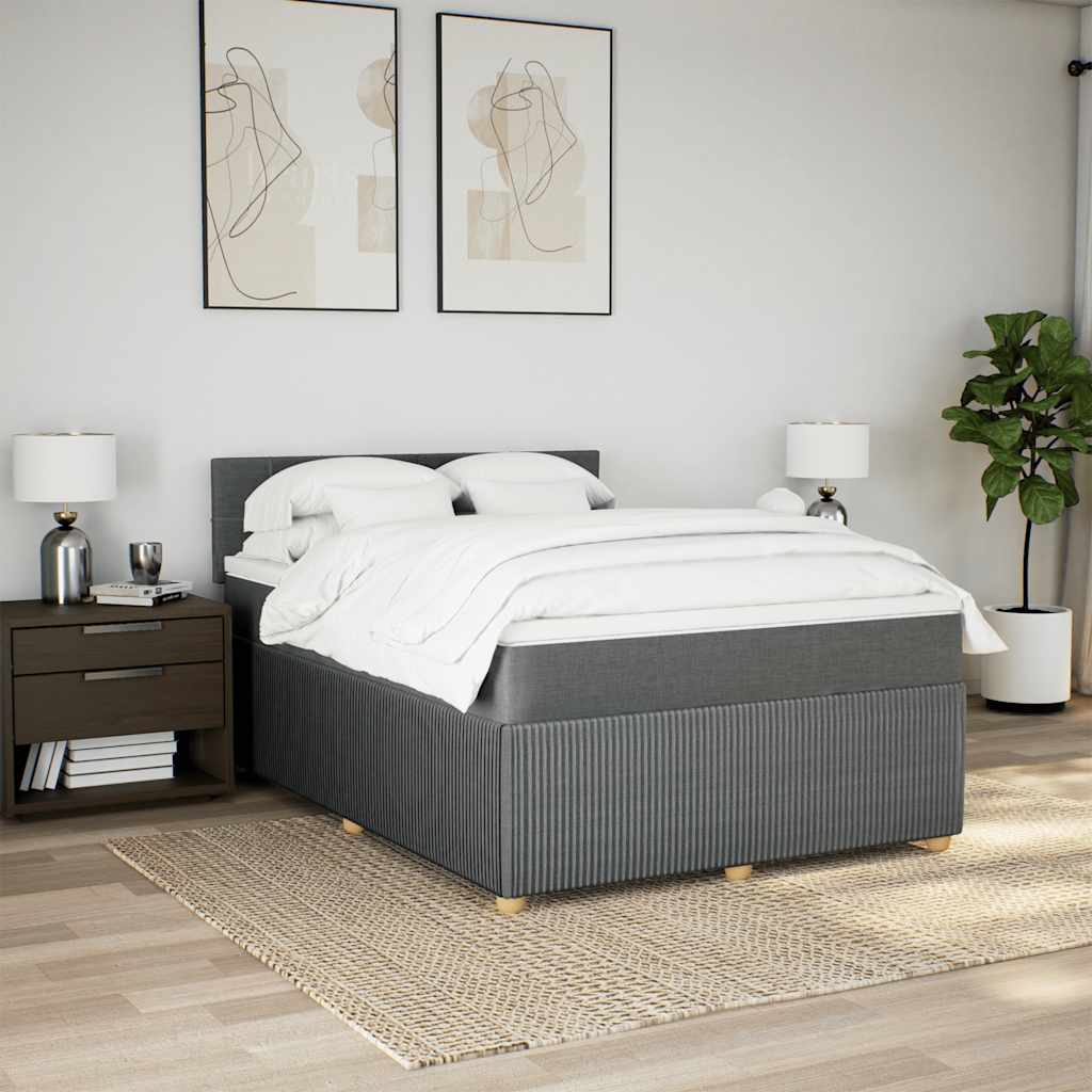 Κρεβάτι Boxspring με Στρώμα Σκούρο Γκρι 140x190 εκ. Υφασμάτινο - Pakobazaar