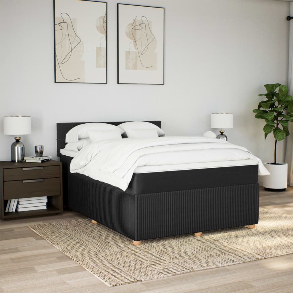 Κρεβάτι Boxspring με Στρώμα Μαύρο 140x190 εκ. Υφασμάτινο - Pakobazaar