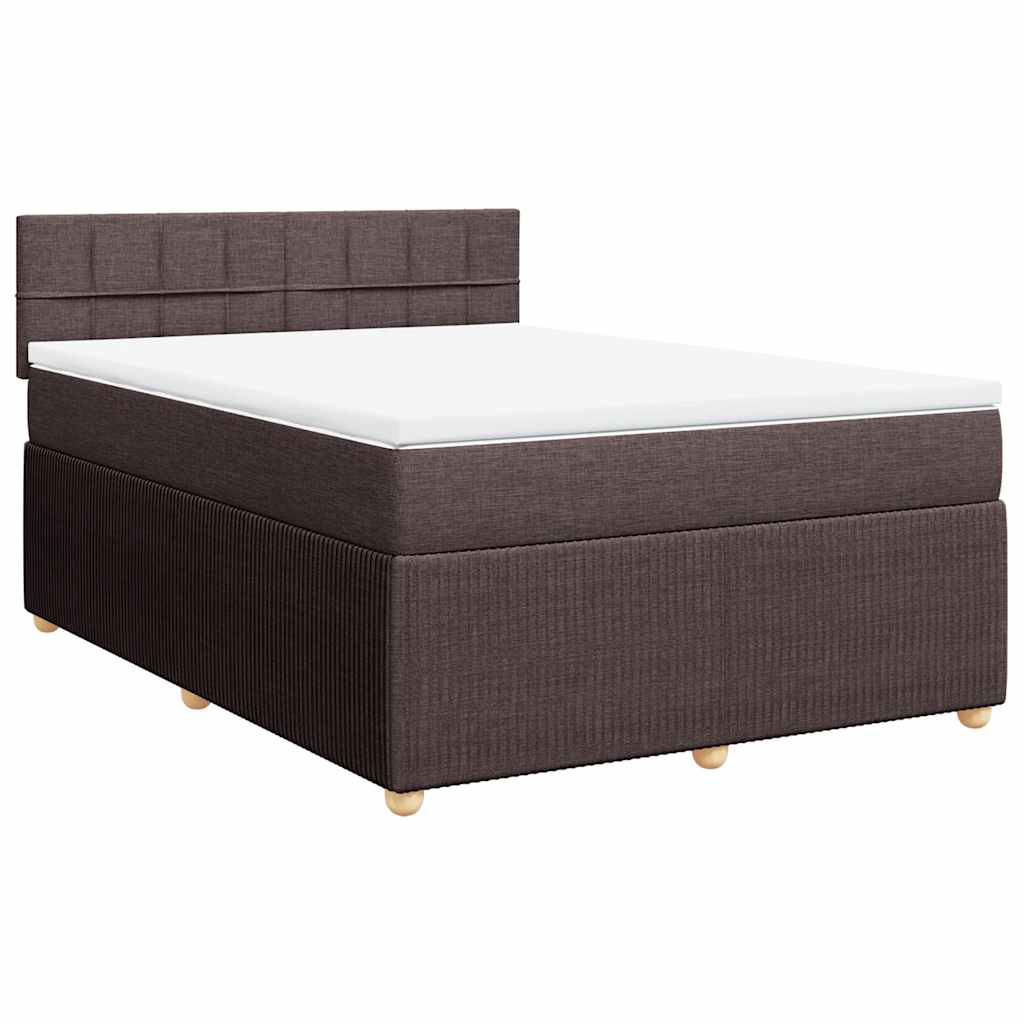 Κρεβάτι Boxspring με Στρώμα Σκούρο Καφέ 140x190 εκ. Υφασμάτινο - Pakobazaar