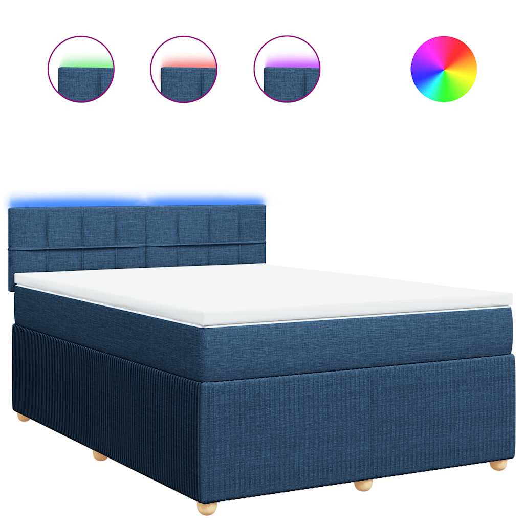 Κρεβάτι Boxspring με Στρώμα Μπλε 140x190 εκ. Υφασμάτινο