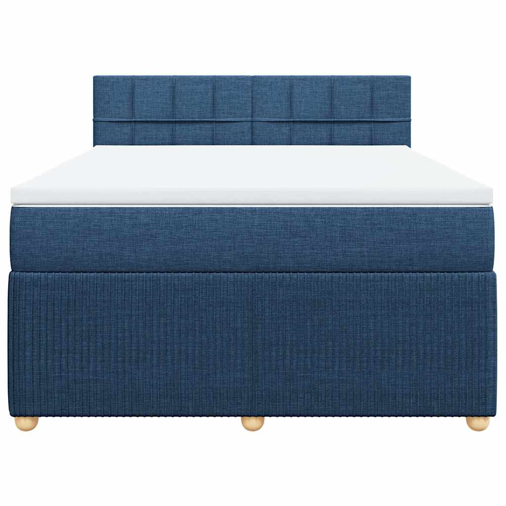 Κρεβάτι Boxspring με Στρώμα Μπλε 140x190 εκ. Υφασμάτινο
