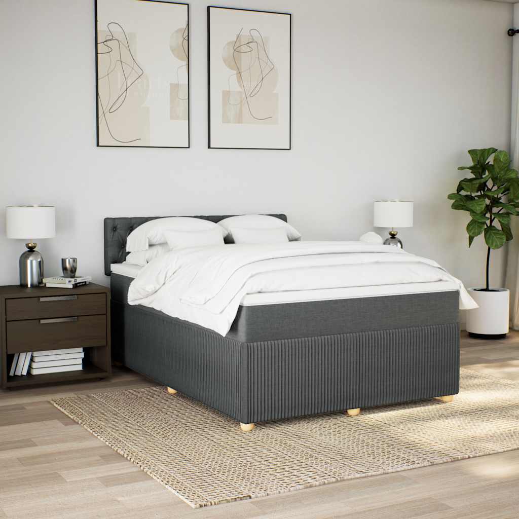 Κρεβάτι Boxspring με Στρώμα Σκούρο Γκρι 140x190 εκ. Υφασμάτινο - Pakobazaar