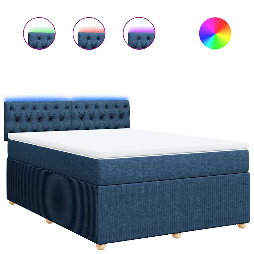 Κρεβάτι Boxspring με Στρώμα Μπλε 140x190 εκ. Υφασμάτινο
