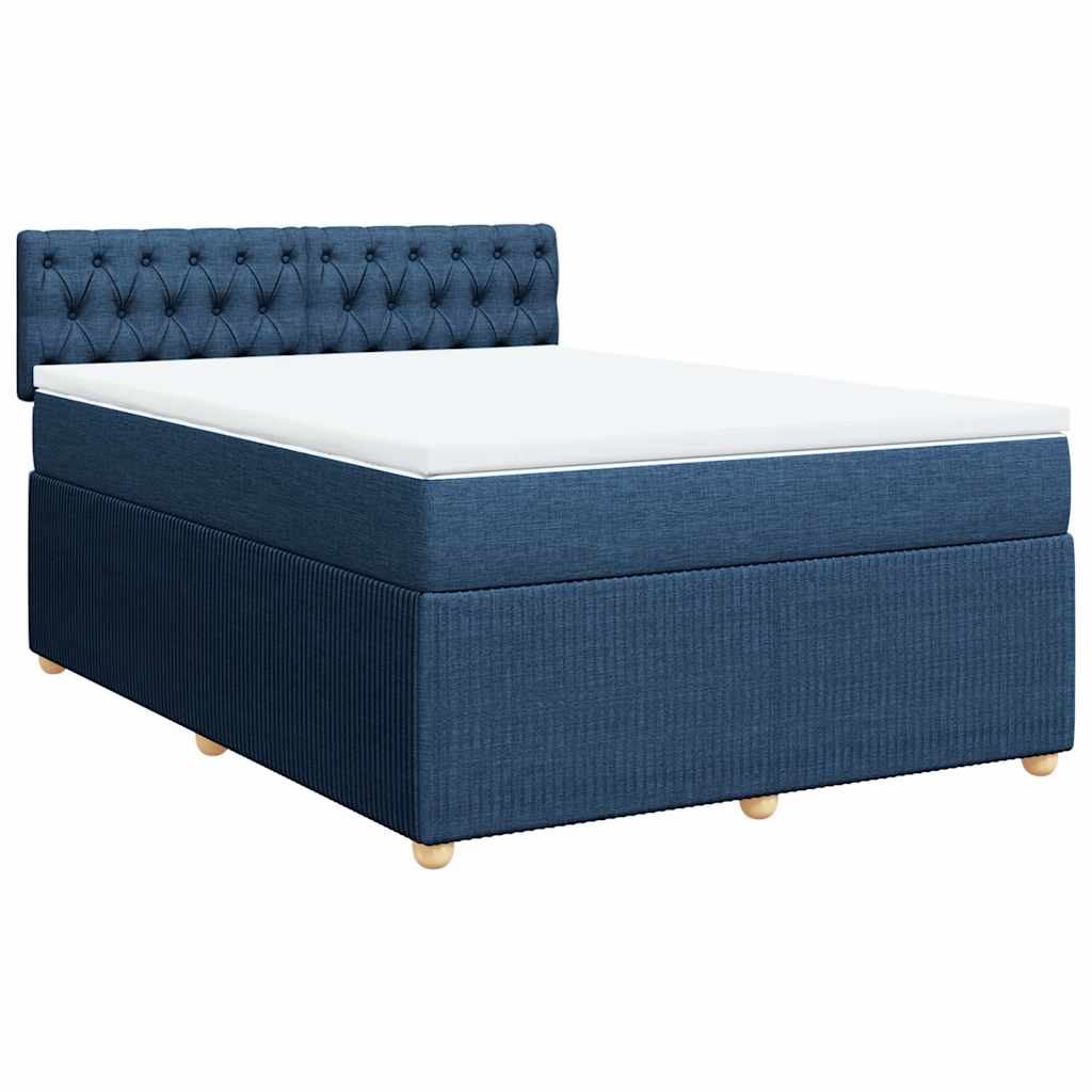 Κρεβάτι Boxspring με Στρώμα Μπλε 140x190 εκ. Υφασμάτινο