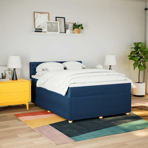 Κρεβάτι Boxspring με Στρώμα Μπλε 140x190 εκ. Υφασμάτινο
