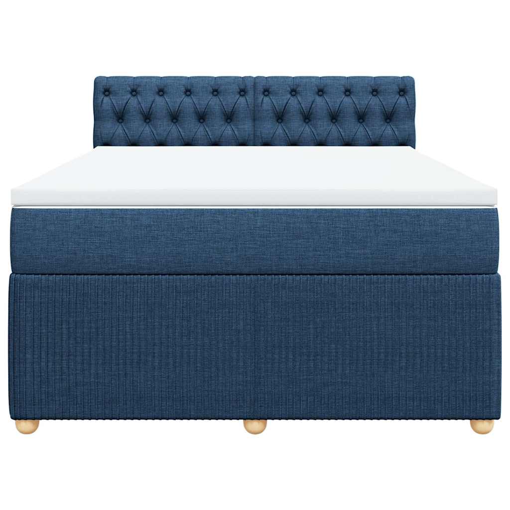 Κρεβάτι Boxspring με Στρώμα Μπλε 140x190 εκ. Υφασμάτινο